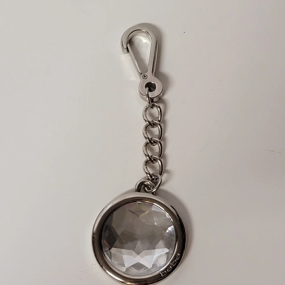 Bebe Crystal Silver Tone Keychain
